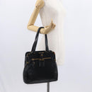 PRADA Hand Bag Leather Black Gold Auth 154623-23