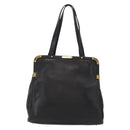 PRADA Hand Bag Leather Black Gold Auth 154623-2