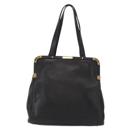 PRADA Hand Bag Leather Black Gold Auth 154623 - 0