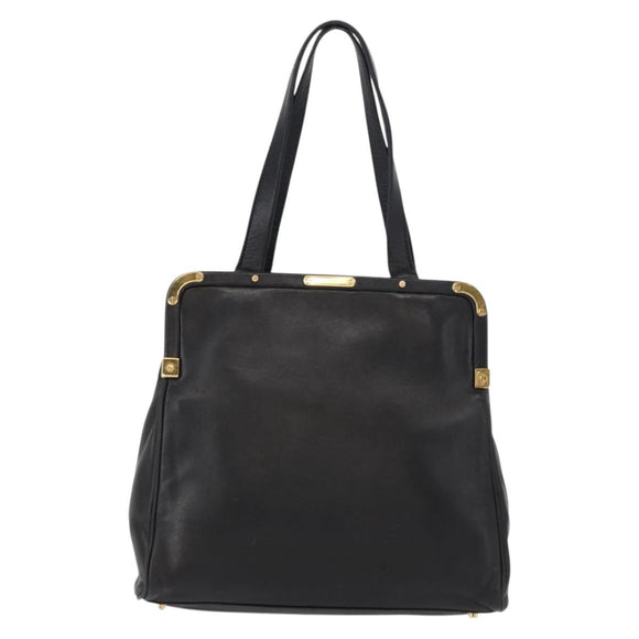 PRADA Hand Bag Leather Black Gold Auth 154623