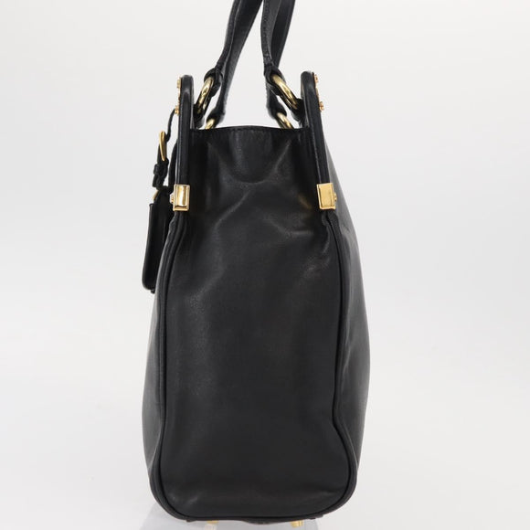PRADA Hand Bag Leather Black Gold Auth 154623