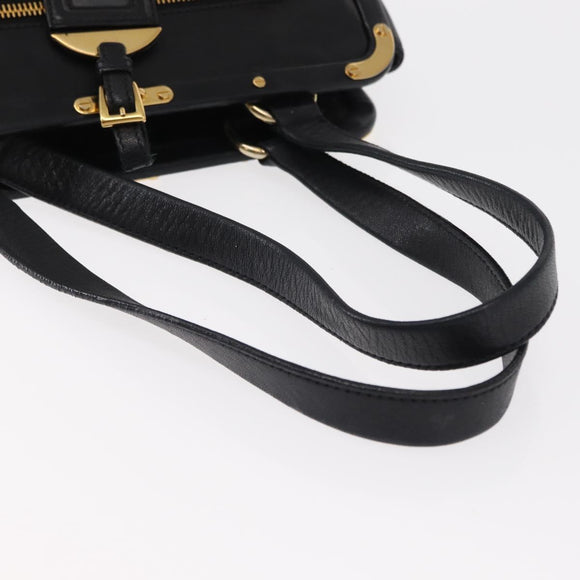 PRADA Hand Bag Leather Black Gold Auth 154623