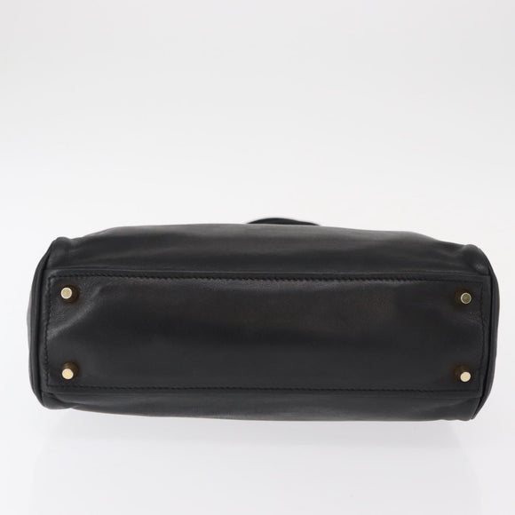 PRADA Hand Bag Leather Black Gold Auth 154623