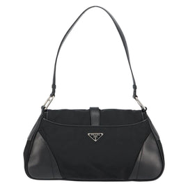 PRADA Shoulder Bag Leather Black Silver Auth 154624 - 0