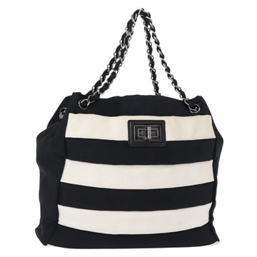 CHANEL 2.55 Chain Shoulder Bag Nylon Black Silver CC Auth 154629