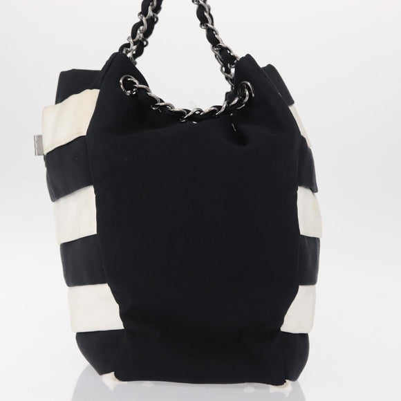 CHANEL 2.55 Chain Shoulder Bag Nylon Black Silver CC Auth 154629