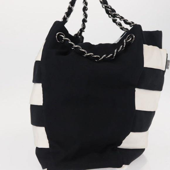 CHANEL 2.55 Chain Shoulder Bag Nylon Black Silver CC Auth 154629