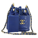 CHANEL Chain Bicolore Shoulder Bag Lamb Skin Blue Gold CC Auth 154630-1