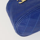 CHANEL Chain Bicolore Shoulder Bag Lamb Skin Blue Gold CC Auth 154630-14