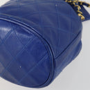 CHANEL Chain Bicolore Shoulder Bag Lamb Skin Blue Gold CC Auth 154630-15