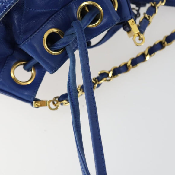 CHANEL Chain Bicolore Shoulder Bag Lamb Skin Blue Gold CC Auth 154630