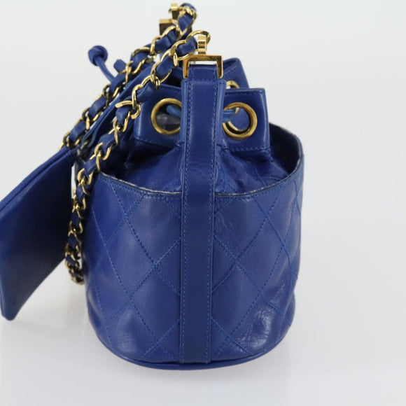 CHANEL Chain Bicolore Shoulder Bag Lamb Skin Blue Gold CC Auth 154630