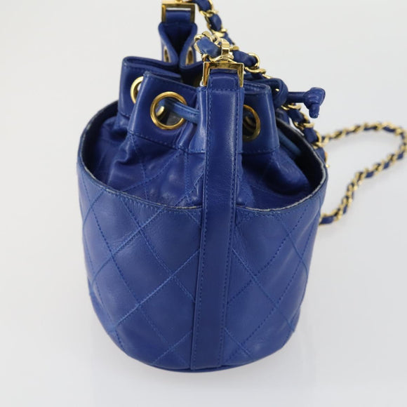 CHANEL Chain Bicolore Shoulder Bag Lamb Skin Blue Gold CC Auth 154630