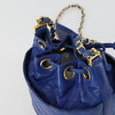 CHANEL Chain Bicolore Shoulder Bag Lamb Skin Blue Gold CC Auth 154630-6
