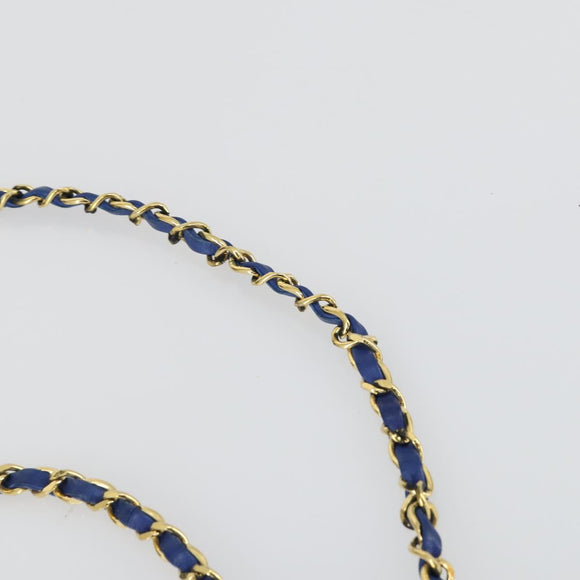 CHANEL Chain Bicolore Shoulder Bag Lamb Skin Blue Gold CC Auth 154630