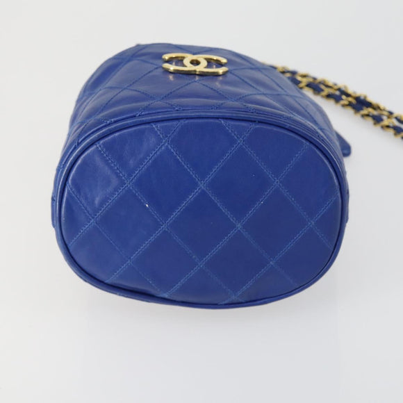 CHANEL Chain Bicolore Shoulder Bag Lamb Skin Blue Gold CC Auth 154630