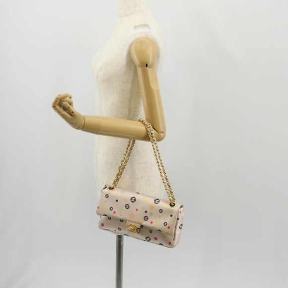 CHANEL Chain Shoulder Bag Satin Pink Gold CC Auth 154632V