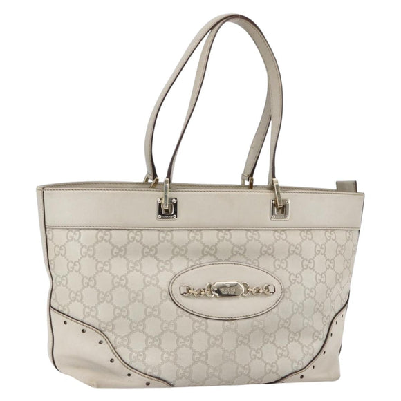GUCCI GG Canvas Guccissima Tote Bag Leather Ivory Gold 145998 Auth 154640