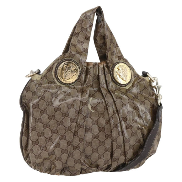 GUCCI GG Crystal Histeria Bag Coated Canvas 2way Beige Gold 203486 Auth 154644