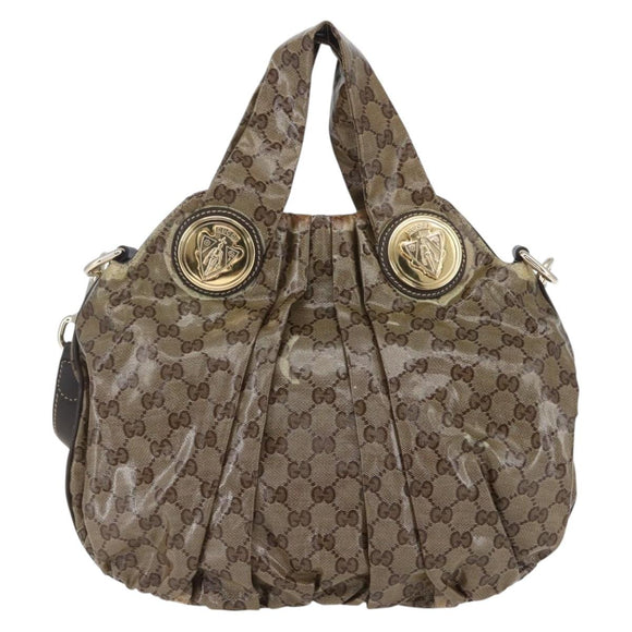 GUCCI GG Crystal Histeria Bag Coated Canvas 2way Beige Gold 203486 Auth 154644