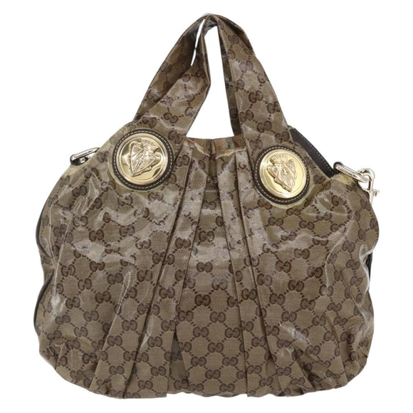 GUCCI GG Crystal Histeria Bag Coated Canvas 2way Beige Gold 203486 Auth 154644