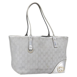 GUCCI GG Canvas Newbrit Tote Bag Silver Gold 169946 Auth 154645