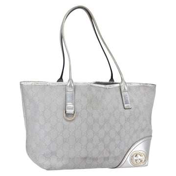 GUCCI GG Canvas Newbrit Tote Bag Silver Gold 169946 Auth 154645