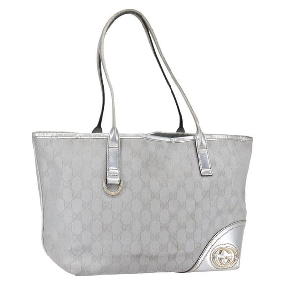 GUCCI GG Canvas Newbrit Tote Bag Silver Gold 169946 Auth 154645