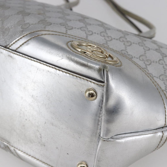 GUCCI GG Canvas Newbrit Tote Bag Silver Gold 169946 Auth 154645