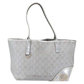 GUCCI GG Canvas Newbrit Tote Bag Silver Gold 169946 Auth 154645 - 0