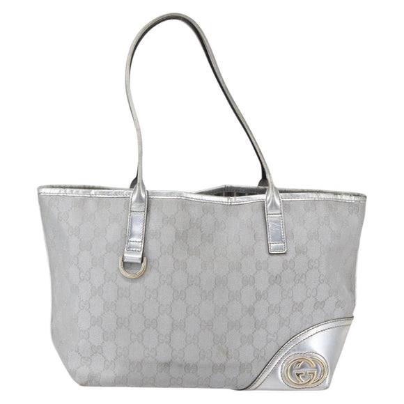 GUCCI GG Canvas Newbrit Tote Bag Silver Gold 169946 Auth 154645