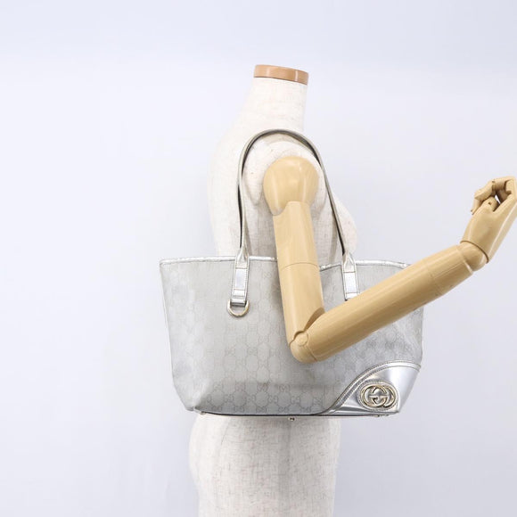 GUCCI GG Canvas Newbrit Tote Bag Silver Gold 169946 Auth 154645