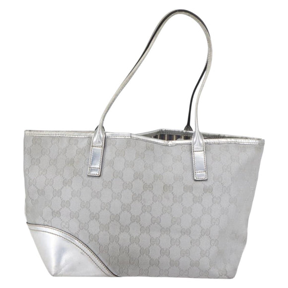 GUCCI GG Canvas Newbrit Tote Bag Silver Gold 169946 Auth 154645