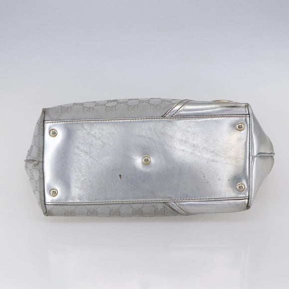 GUCCI GG Canvas Newbrit Tote Bag Silver Gold 169946 Auth 154645