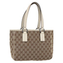 GUCCI GG Canvas Tote Bag Beige Silver 113019 Auth 154648-1