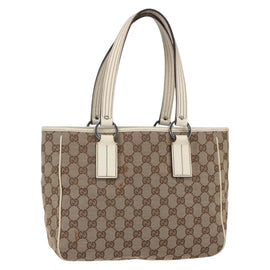 GUCCI GG Canvas Tote Bag Beige Silver 113019 Auth 154648