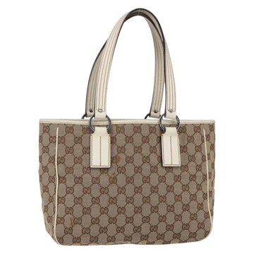 GUCCI GG Canvas Tote Bag Beige Silver 113019 Auth 154648