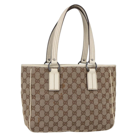 GUCCI GG Canvas Tote Bag Beige Silver 113019 Auth 154648