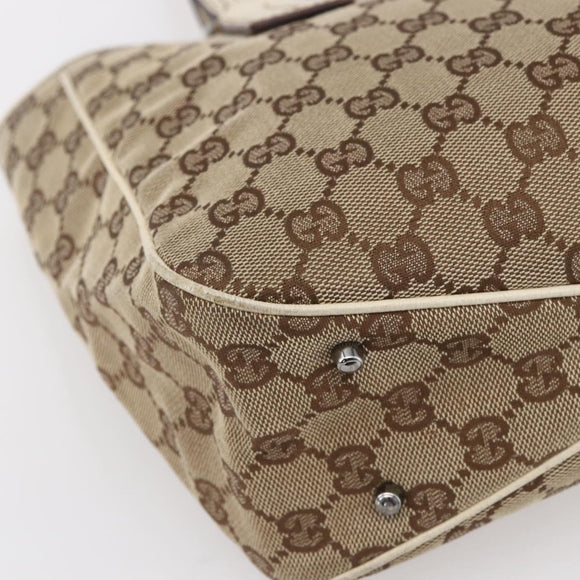 GUCCI GG Canvas Tote Bag Beige Silver 113019 Auth 154648
