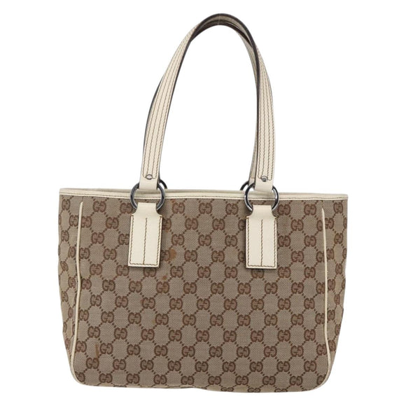 GUCCI GG Canvas Tote Bag Beige Silver 113019 Auth 154648