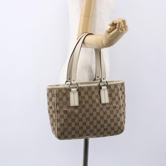 GUCCI GG Canvas Tote Bag Beige Silver 113019 Auth 154648