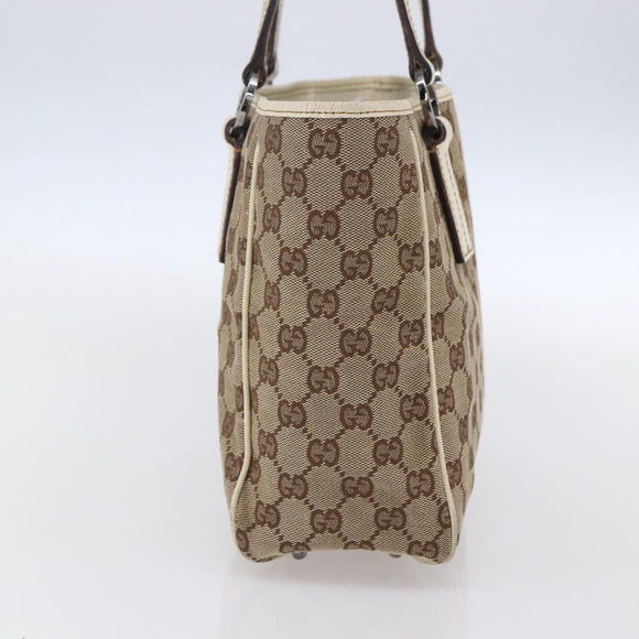 GUCCI GG Canvas Tote Bag Beige Silver 113019 Auth 154648
