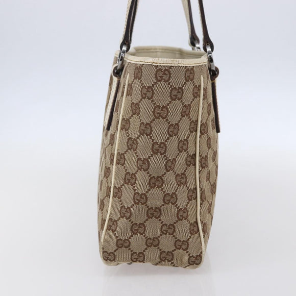 GUCCI GG Canvas Tote Bag Beige Silver 113019 Auth 154648
