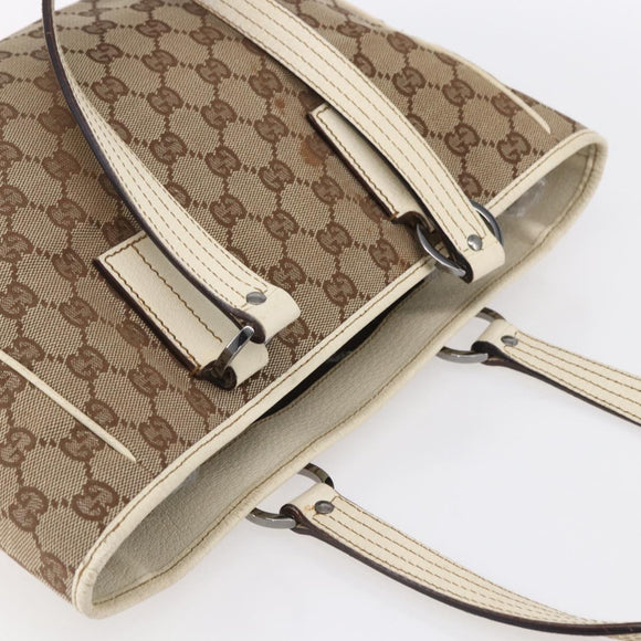 GUCCI GG Canvas Tote Bag Beige Silver 113019 Auth 154648