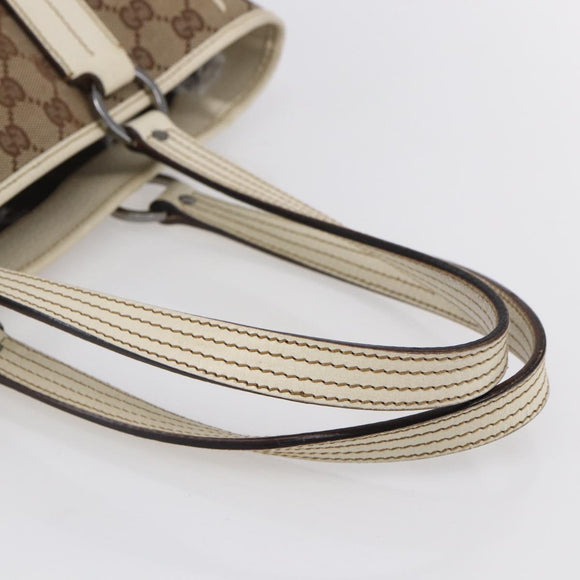 GUCCI GG Canvas Tote Bag Beige Silver 113019 Auth 154648