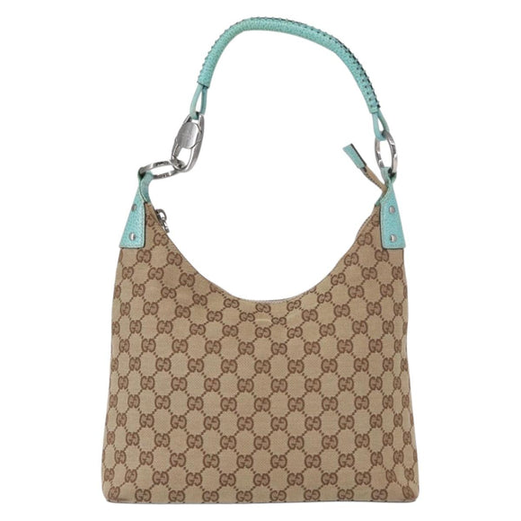 GUCCI GG Canvas Shoulder Bag Beige Silver 115003 Auth 154649