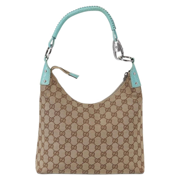 GUCCI GG Canvas Shoulder Bag Beige Silver 115003 Auth 154649