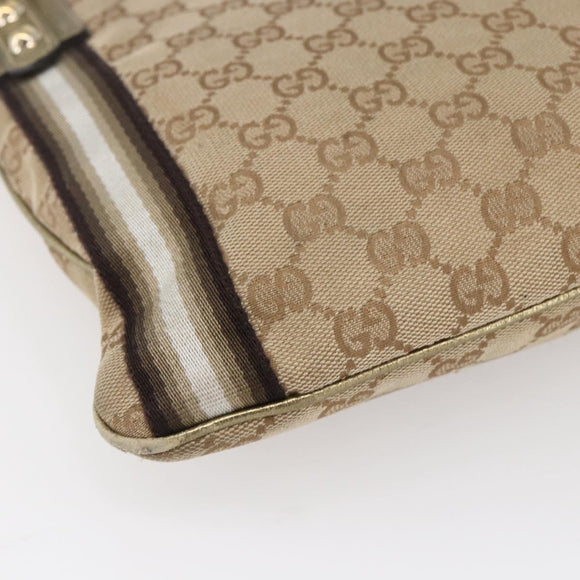 GUCCI GG Canvas Sherry Line Shoulder Bag Beige Gold 144388 Auth 154650