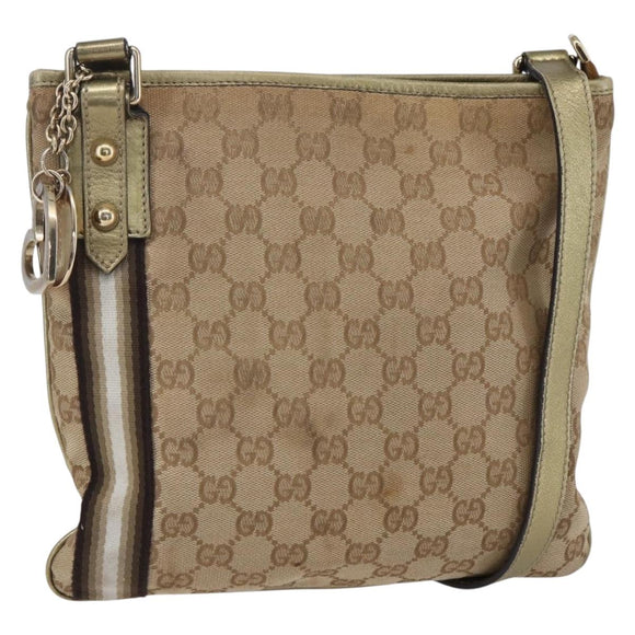 GUCCI GG Canvas Sherry Line Umhängetasche Beige Gold 144388 Auth 154650A