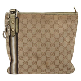 GUCCI GG Canvas Sherry Line Shoulder Bag Beige Gold 144388 Auth 154650 - 0